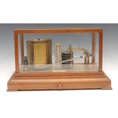 698 - A late Victorian oak barograph, by H Hughes & Son, 59 Fenchurch St, London, no.2946, chart drawer to... 