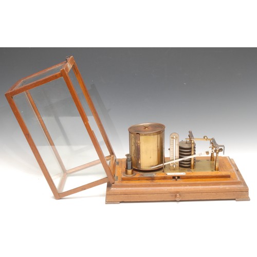 698 - A late Victorian oak barograph, by H Hughes & Son, 59 Fenchurch St, London, no.2946, chart drawer to... 