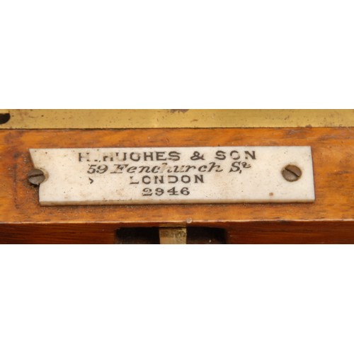 698 - A late Victorian oak barograph, by H Hughes & Son, 59 Fenchurch St, London, no.2946, chart drawer to... 