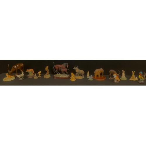 700 - Animal Figurines - a Leonardo Collection hand painted figurine pair, mare and her foal, wooden plint... 