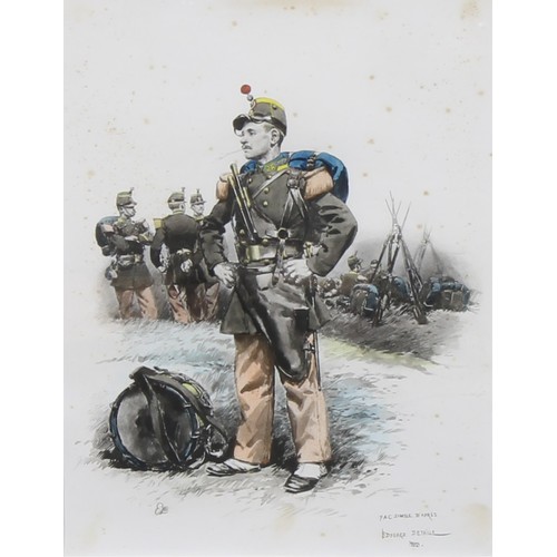 718 - Jean-Baptiste Édouard Detaille (1848 - 1912), after, a set of four, French soldiers, colour prints, ... 