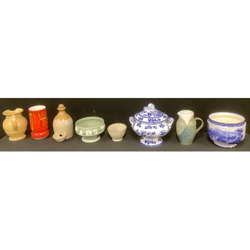 706 - Ceramics - a Poole vase; a stoneware bird feeder; Wedgwood jasperware; jelly mould; etc (8)