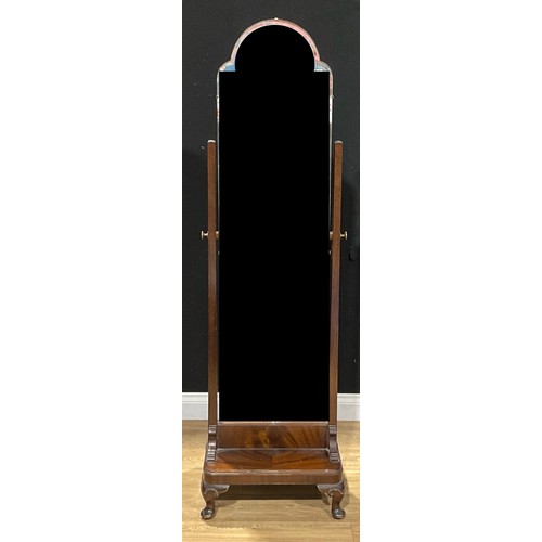 712 - A Queen Anne style mahogany cheval mirror, 167cm high, 50cm wide, 38cm deep