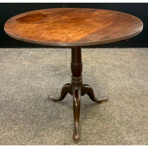 1402 - A George III mahogany tripod table, circular tilting top, turned column, cabriole legs, pad feet, 70... 