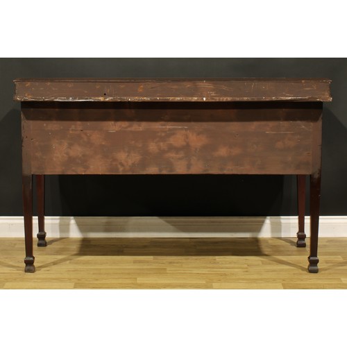 1349 - A Sheraton Revival satinwood banded mahogany and marquetry serpentine serving table or sideboard, sl... 