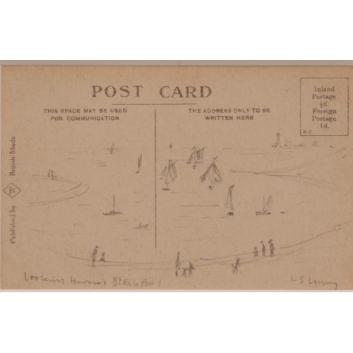 354 - In the manner of L S Lowry (1887 - 1976) a triptych, two pencil sketches on postcards, Looking Towar... 