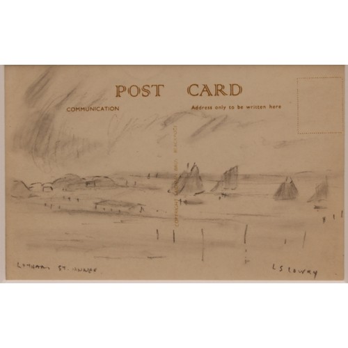 354 - In the manner of L S Lowry (1887 - 1976) a triptych, two pencil sketches on postcards, Looking Towar... 