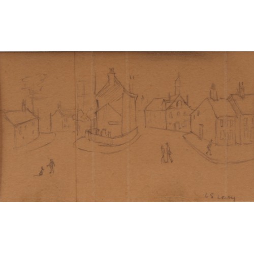 354 - In the manner of L S Lowry (1887 - 1976) a triptych, two pencil sketches on postcards, Looking Towar... 