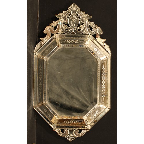 1897 - An early 20th century Venetian looking glass, bevelled octagonal mirror plate, 145.5cm high, 80.5cm ... 