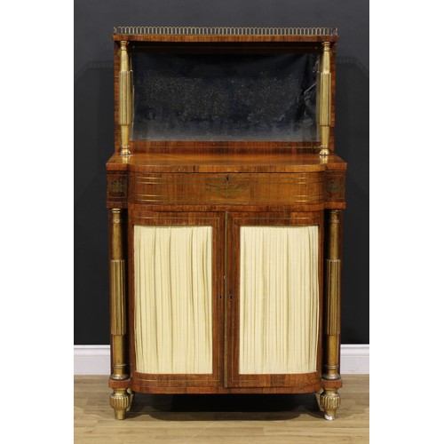 1429 - A Regency rosewood, brass marquetry and giltwood and gesso pier cabinet, three-quarter gallery above... 