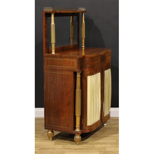 1429 - A Regency rosewood, brass marquetry and giltwood and gesso pier cabinet, three-quarter gallery above... 