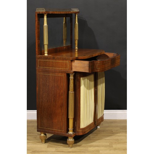 1429 - A Regency rosewood, brass marquetry and giltwood and gesso pier cabinet, three-quarter gallery above... 