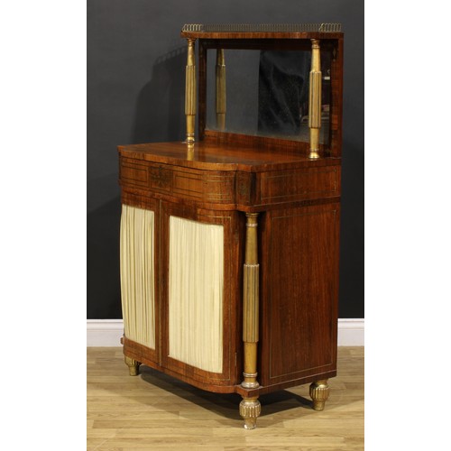 1429 - A Regency rosewood, brass marquetry and giltwood and gesso pier cabinet, three-quarter gallery above... 