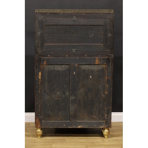 1429 - A Regency rosewood, brass marquetry and giltwood and gesso pier cabinet, three-quarter gallery above... 