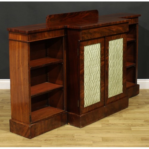 1343 - A Post-Regency mahogany break-centre low library bookcase, by J. Russell, upholsterer, cabinet maker... 