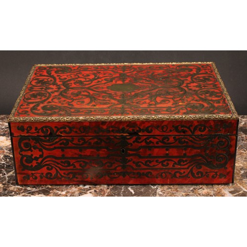 1175 - A 19th century Boulle and ebonised rectangular writing box or slope, hinged cover, brass and tortois... 