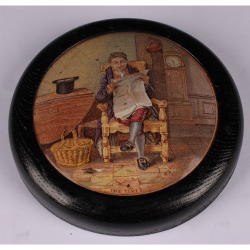 17 - A Staffordshire Pratt Ware pot lid, Highlanders with spoils of the hunt, 12cm diameter, marked Pratt... 