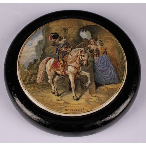 19 - A Staffordshire Pratt ware pot lid, The Enthusiast, 11cm diameter, circular ebonised mount; other, T... 