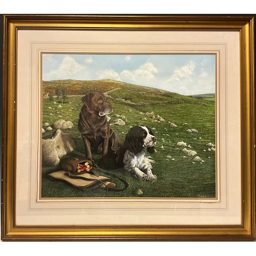 394 - Nicholas (contemporary), Gun Dogs, Waiting of the Guns, signed, dated 89, watercolour & Gouache, 48c... 