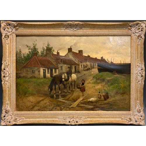 480 - John Frederick Moffat (19th century), Village Scene with Ducks, Children at play, Horses at Water, s... 