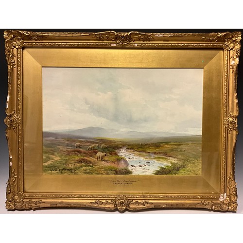 427 - George Oyston (1860-1937) Nes Tor Dartmoor, with Sheep and flowing waters, signed, dated 1919, water... 