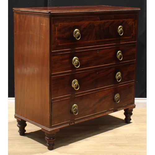 1330 - A George IV mahogany secretaire chest, of four long drawers, the upper with fall front enclosing sma... 