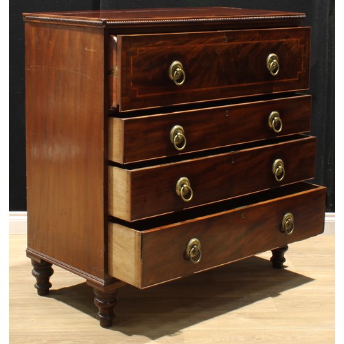 1330 - A George IV mahogany secretaire chest, of four long drawers, the upper with fall front enclosing sma... 