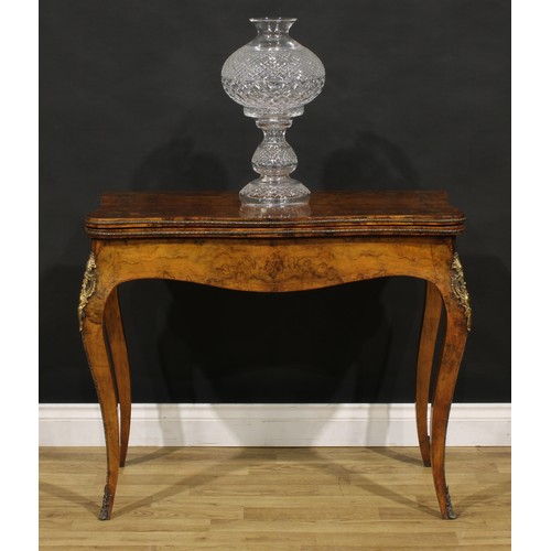 1436 - A Victorian Franglais gilt metal mounted walnut and marquetry serpentine card table, hinged top encl... 