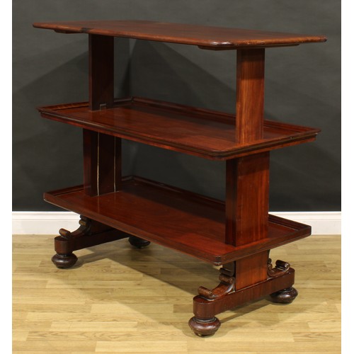 1873 - A William IV mahogany metamorphic buffet serving table, rounded rectangular top above two further pl... 