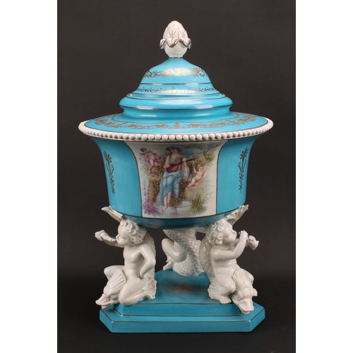 146 - A pair of large Continental porcelain table centrepieces, decorated in the manner of Sèvres, pseudo ... 