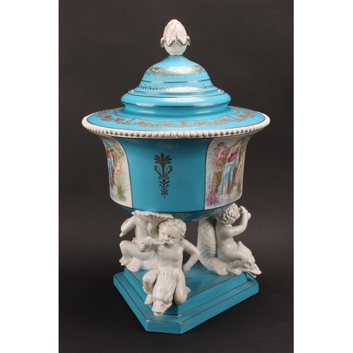 146 - A pair of large Continental porcelain table centrepieces, decorated in the manner of Sèvres, pseudo ... 