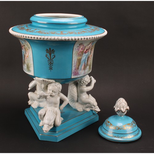 146 - A pair of large Continental porcelain table centrepieces, decorated in the manner of Sèvres, pseudo ... 