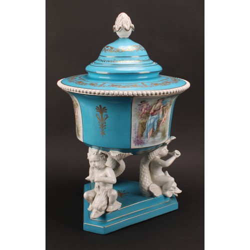 146 - A pair of large Continental porcelain table centrepieces, decorated in the manner of Sèvres, pseudo ... 