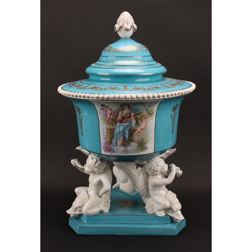 146 - A pair of large Continental porcelain table centrepieces, decorated in the manner of Sèvres, pseudo ... 