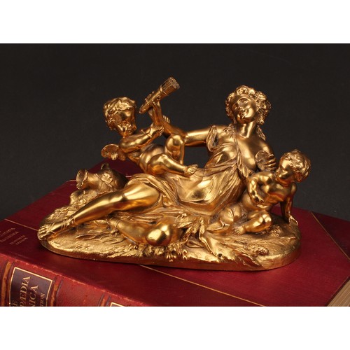 1573 - After E Robert, gilt bronze Classical figure group, of a maiden and putti, signed to maquette, 23.5c... 