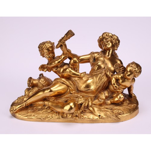 1573 - After E Robert, gilt bronze Classical figure group, of a maiden and putti, signed to maquette, 23.5c... 