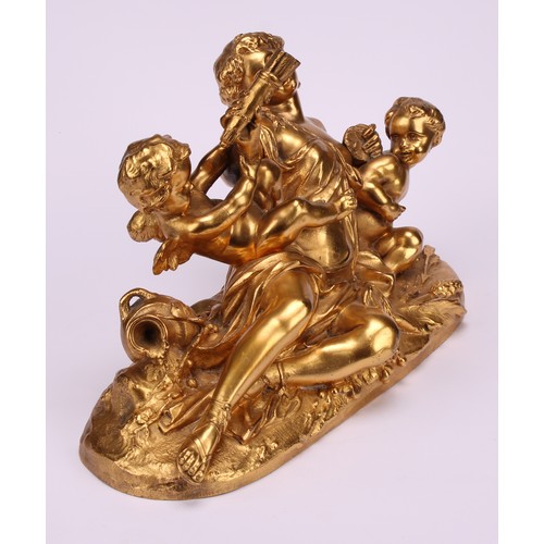 1573 - After E Robert, gilt bronze Classical figure group, of a maiden and putti, signed to maquette, 23.5c... 