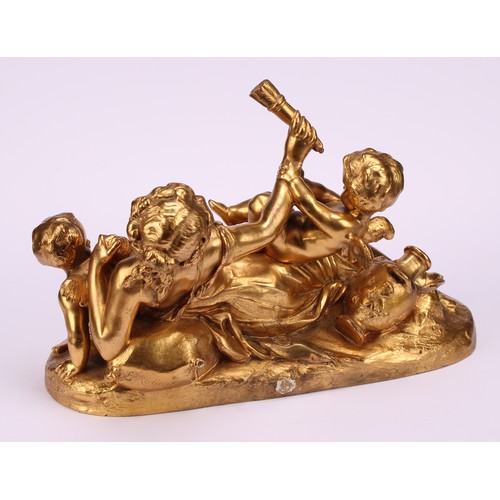 1573 - After E Robert, gilt bronze Classical figure group, of a maiden and putti, signed to maquette, 23.5c... 