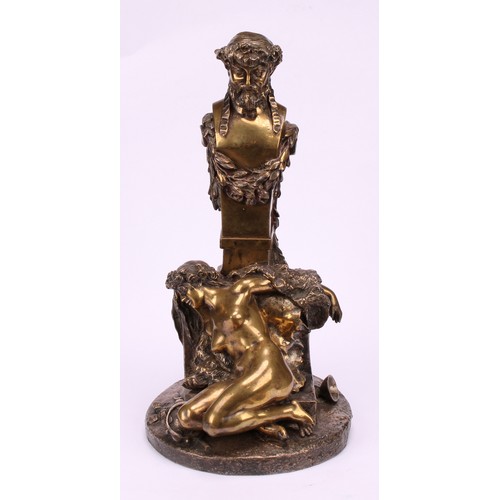 1928 - Luigi Preatoni (19th century), a silvered and polished bronze, Satyr and Muse, signed in the maquett... 