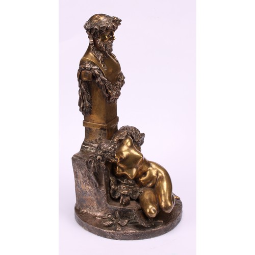 1928 - Luigi Preatoni (19th century), a silvered and polished bronze, Satyr and Muse, signed in the maquett... 