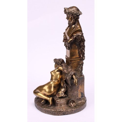 1928 - Luigi Preatoni (19th century), a silvered and polished bronze, Satyr and Muse, signed in the maquett... 