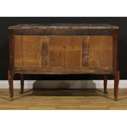 1383 - A 19th century French kingwood and marquetry side cabinet, marble top above a pair of doors, inlaid ... 