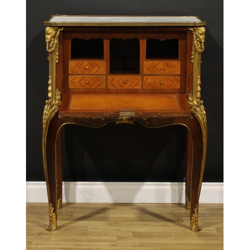 1416 - A Louis XV Revival gilt metal mounted kingwood and parquetry table á écrire, in the manner of Jean F... 