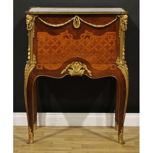 1416 - A Louis XV Revival gilt metal mounted kingwood and parquetry table á écrire, in the manner of Jean F... 