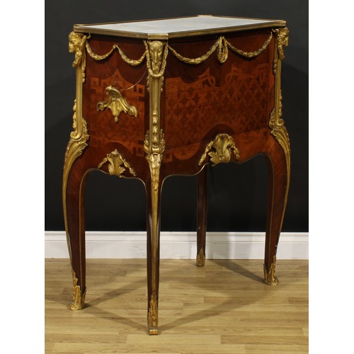 1416 - A Louis XV Revival gilt metal mounted kingwood and parquetry table á écrire, in the manner of Jean F... 