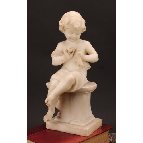 1261 - Italian School, early 20th century, an alabaster carving, A Quick Stitch, 45cm high