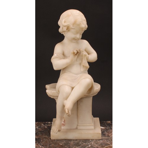 1261 - Italian School, early 20th century, an alabaster carving, A Quick Stitch, 45cm high