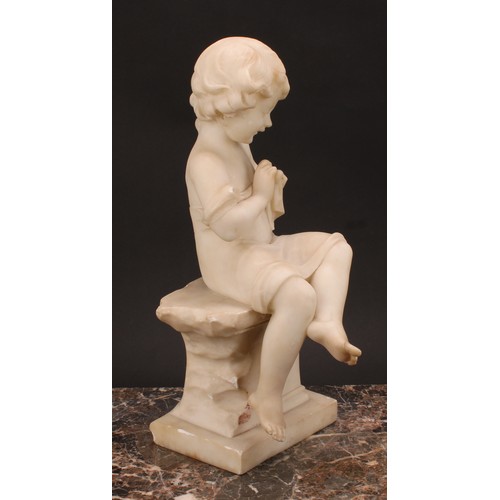 1261 - Italian School, early 20th century, an alabaster carving, A Quick Stitch, 45cm high