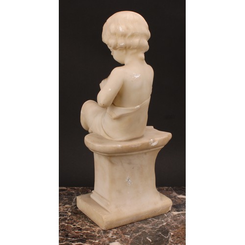 1261 - Italian School, early 20th century, an alabaster carving, A Quick Stitch, 45cm high