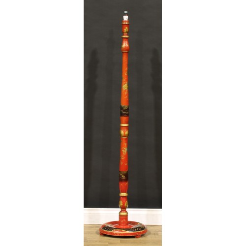 1460 - Interior Design - a mid-20th century chinoiserie decorated floor lamp, 152.5cm high under fitting